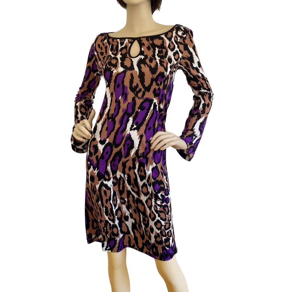Flora Kung NWT silk jersey brown purple leopard easy dress